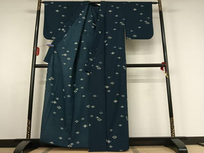 平和屋着物▽上質な小紋 単衣 花菱文 正絹 逸品 AABE4253jh