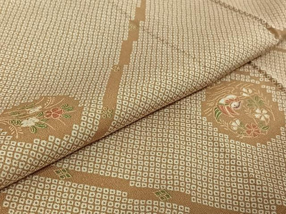 平和屋着物▽上質な小紋 単衣 鴛鴦花文 正絹 逸品 AABE4255jh