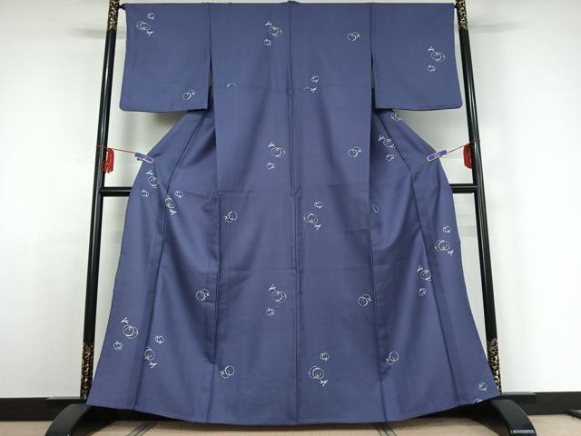 平和屋着物▽小紋 単衣 笹の葉丸文 洗える着物 AABE4256jh