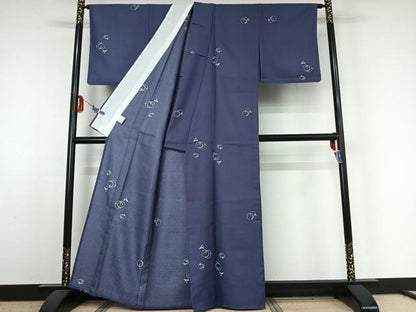 平和屋着物▽小紋 単衣 笹の葉丸文 洗える着物 AABE4256jh