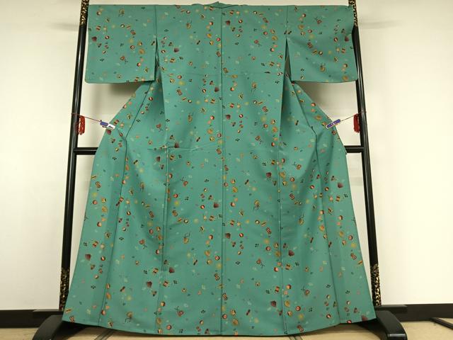 平和屋着物▽小紋 単衣 宝尽くし文 洗える着物 AABE4259jh