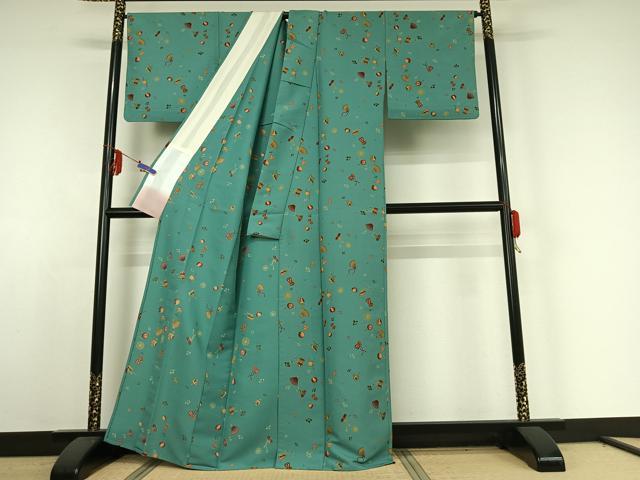 平和屋着物▽小紋 単衣 宝尽くし文 洗える着物 AABE4259jh
