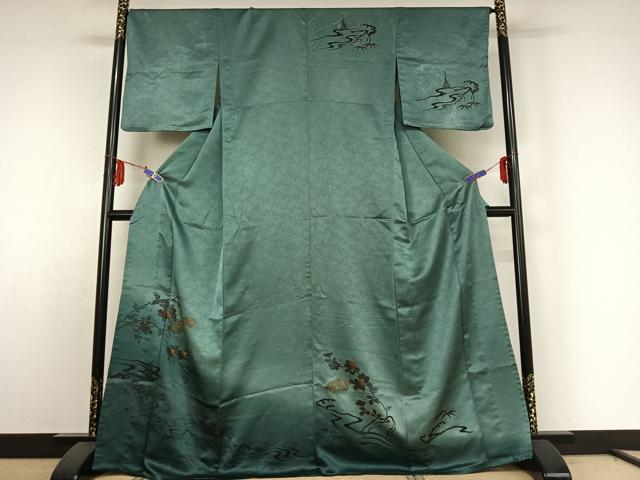 平和屋着物▽訪問着 単衣 地紙流水花文 暈し染め 金彩 洗える着物 AABE4262jh