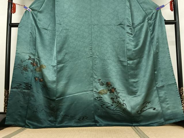 平和屋着物▽訪問着 単衣 地紙流水花文 暈し染め 金彩 洗える着物 AABE4262jh