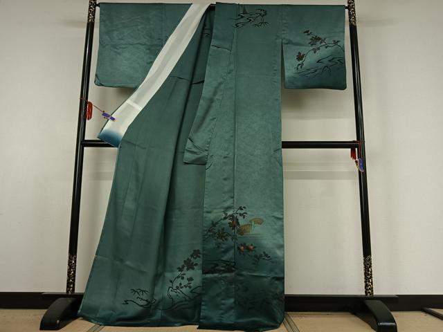 平和屋着物▽訪問着 単衣 地紙流水花文 暈し染め 金彩 洗える着物 AABE4262jh