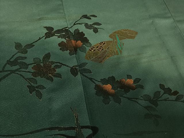 平和屋着物▽訪問着 単衣 地紙流水花文 暈し染め 金彩 洗える着物 AABE4262jh