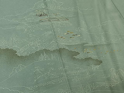 平和屋着物▽訪問着 単衣 刺繍 人物風景文 金彩 金糸 正絹 逸品 AABE4263jh