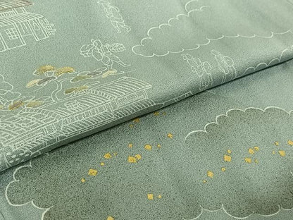 平和屋着物▽訪問着 単衣 刺繍 人物風景文 金彩 金糸 正絹 逸品 AABE4263jh