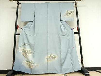 平和屋着物▽訪問着　単衣　作家物　人物風景花文　暈し染め　正絹　逸品　AABE4264jh