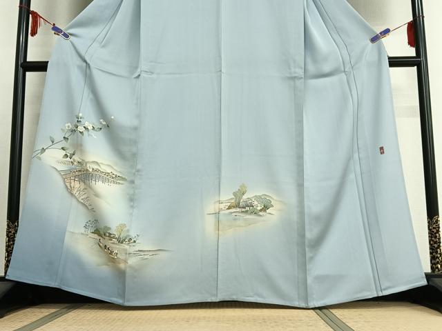平和屋着物▽訪問着　単衣　作家物　人物風景花文　暈し染め　正絹　逸品　AABE4264jh