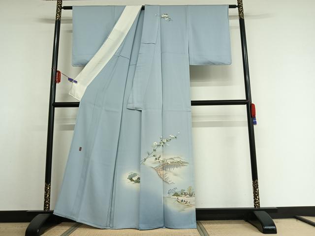 平和屋着物▽訪問着　単衣　作家物　人物風景花文　暈し染め　正絹　逸品　AABE4264jh