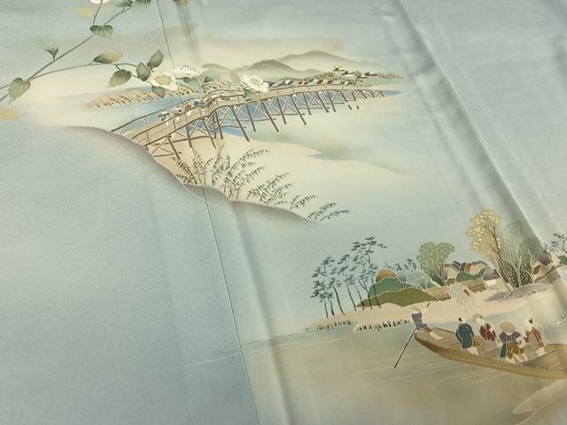 平和屋着物▽訪問着　単衣　作家物　人物風景花文　暈し染め　正絹　逸品　AABE4264jh