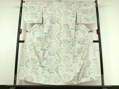 平和屋着物▽本場染大島紬 単衣 草花文 正絹 逸品 AABE4266jh