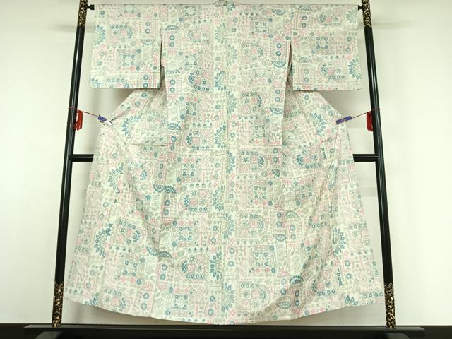平和屋着物▽本場染大島紬 単衣 草花文 正絹 逸品 AABE4266jh
