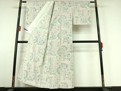平和屋着物▽本場染大島紬 単衣 草花文 正絹 逸品 AABE4266jh
