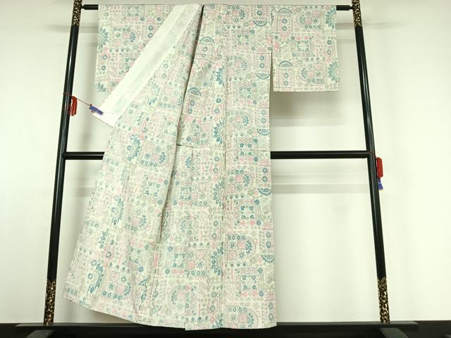 平和屋着物▽本場染大島紬 単衣 草花文 正絹 逸品 AABE4266jh