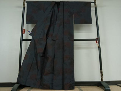 平和屋着物▽本場大島紬　単衣　草葉文　正絹　逸品　AABE4270jh