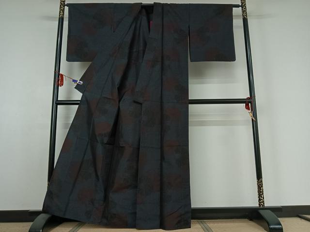 平和屋着物▽本場大島紬　単衣　草葉文　正絹　逸品　AABE4270jh