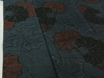 平和屋着物▽本場大島紬　単衣　草葉文　正絹　逸品　AABE4270jh
