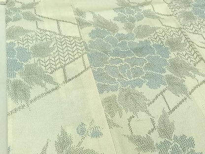 平和屋着物▽本塩沢 単衣 草花文 正絹 逸品 AABE4271jh