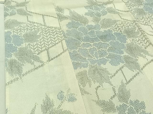 平和屋着物▽本塩沢 単衣 草花文 正絹 逸品 AABE4271jh