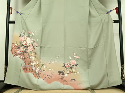 平和屋着物▽訪問着 単衣 花籬文 暈し染め 金銀彩 正絹 逸品 AABE4272jh