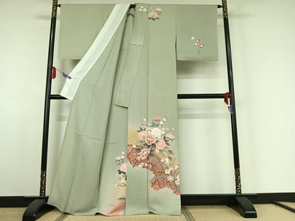平和屋着物▽訪問着 単衣 花籬文 暈し染め 金銀彩 正絹 逸品 AABE4272jh