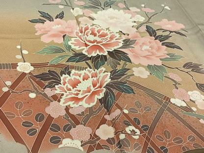 平和屋着物▽訪問着 単衣 花籬文 暈し染め 金銀彩 正絹 逸品 AABE4272jh