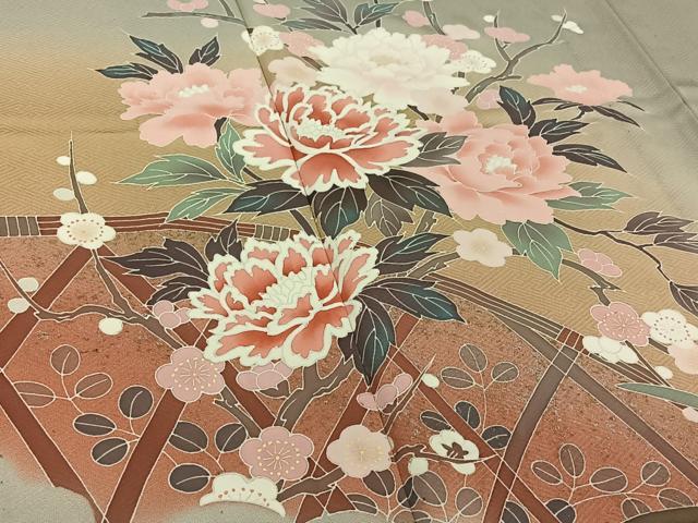 平和屋着物▽訪問着 単衣 花籬文 暈し染め 金銀彩 正絹 逸品 AABE4272jh