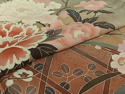 平和屋着物▽訪問着 単衣 花籬文 暈し染め 金銀彩 正絹 逸品 AABE4272jh