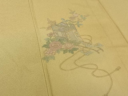 平和屋着物▽訪問着 単衣 中国三大刺繍 スワトウ刺繍 汕頭刺繍 総刺繍 御所車花文 暈し染め 正絹 逸品 AABE4274jh
