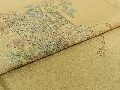 平和屋着物▽訪問着 単衣 中国三大刺繍 スワトウ刺繍 汕頭刺繍 総刺繍 御所車花文 暈し染め 正絹 逸品 AABE4274jh