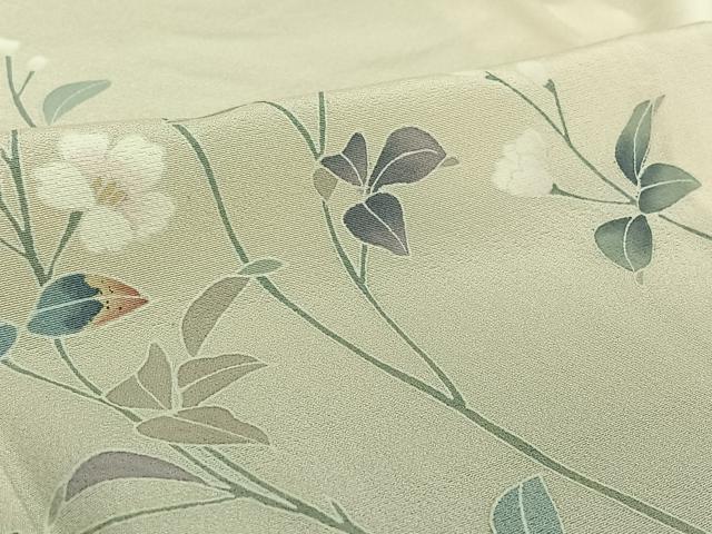 平和屋着物▽訪問着　単衣　友禅　枝花文　正絹　逸品　AABE4275jh