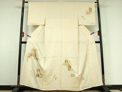 平和屋着物▽訪問着 単衣 駒刺繍 花籬文 金彩 鈴乃屋扱い 正絹 逸品 AABE4276jh