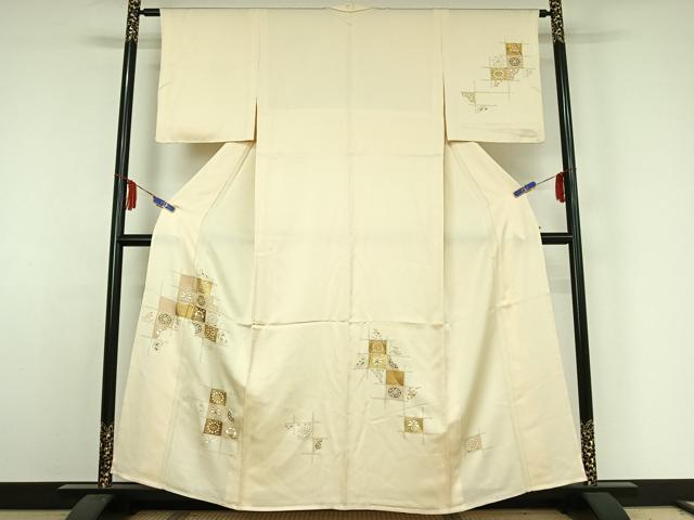 平和屋着物▽訪問着 単衣 駒刺繍 花籬文 金彩 鈴乃屋扱い 正絹 逸品 AABE4276jh