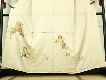 平和屋着物▽訪問着 単衣 駒刺繍 花籬文 金彩 鈴乃屋扱い 正絹 逸品 AABE4276jh
