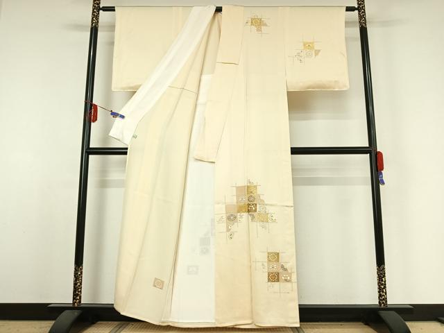 平和屋着物▽訪問着 単衣 駒刺繍 花籬文 金彩 鈴乃屋扱い 正絹 逸品 AABE4276jh