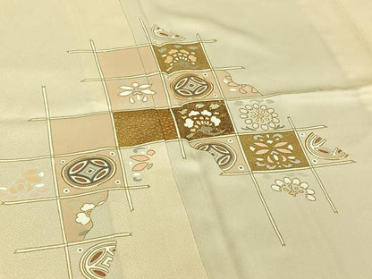 平和屋着物▽訪問着 単衣 駒刺繍 花籬文 金彩 鈴乃屋扱い 正絹 逸品 AABE4276jh