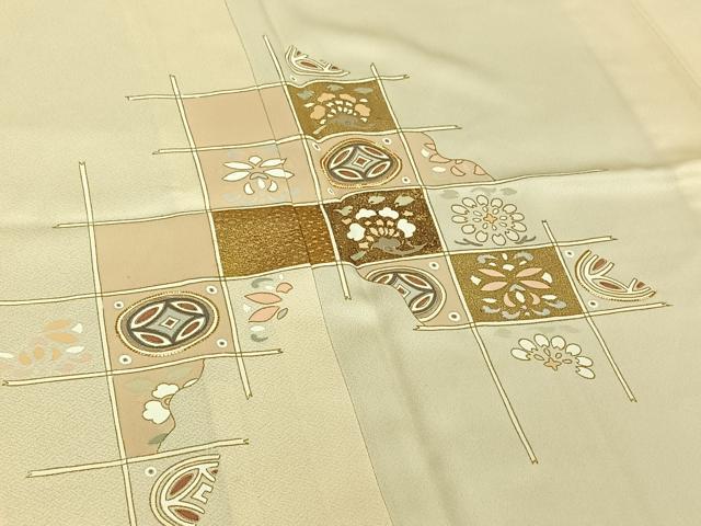 平和屋着物▽訪問着 単衣 駒刺繍 花籬文 金彩 鈴乃屋扱い 正絹 逸品 AABE4276jh