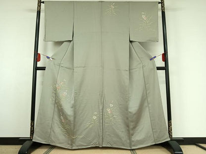 平和屋着物▽訪問着　単衣　流水花文　金彩　金糸　正絹　逸品　AABE4277jh