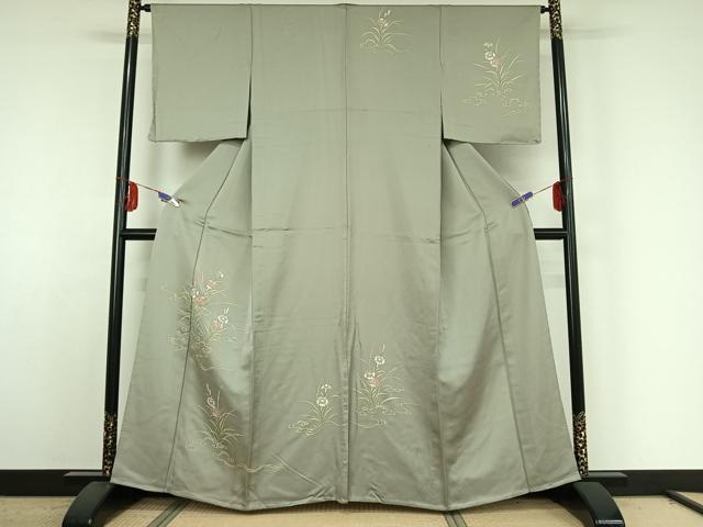 平和屋着物▽訪問着　単衣　流水花文　金彩　金糸　正絹　逸品　AABE4277jh