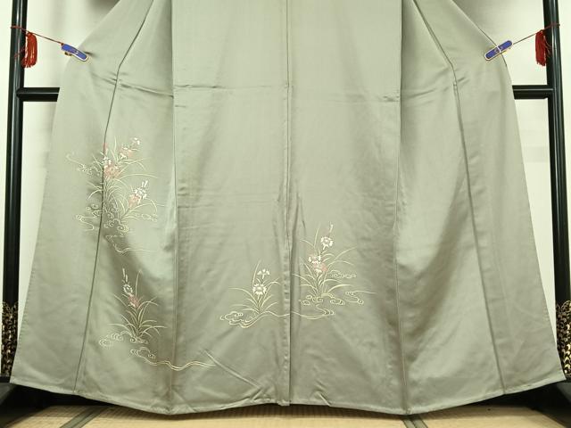 平和屋着物▽訪問着　単衣　流水花文　金彩　金糸　正絹　逸品　AABE4277jh