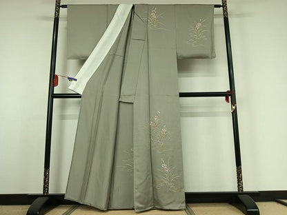 平和屋着物▽訪問着　単衣　流水花文　金彩　金糸　正絹　逸品　AABE4277jh