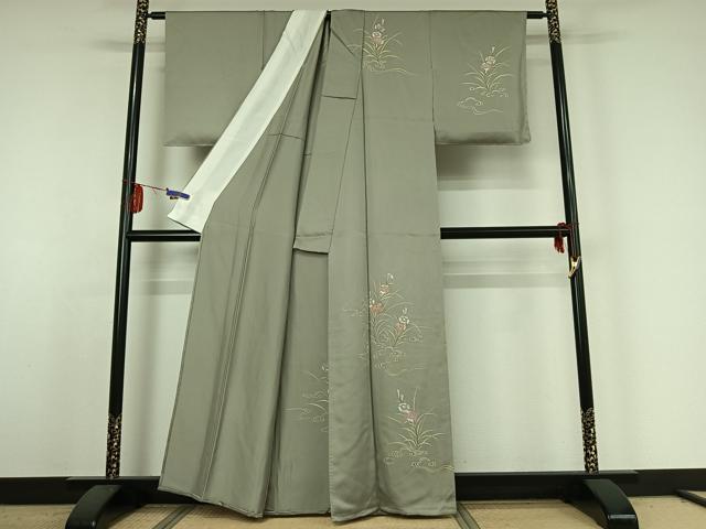 平和屋着物▽訪問着　単衣　流水花文　金彩　金糸　正絹　逸品　AABE4277jh