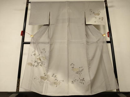 平和屋着物＊夏物 訪問着 絽 手描き 地紙草花文 暈し染め 金銀彩 正絹 逸品 AABE4281jd