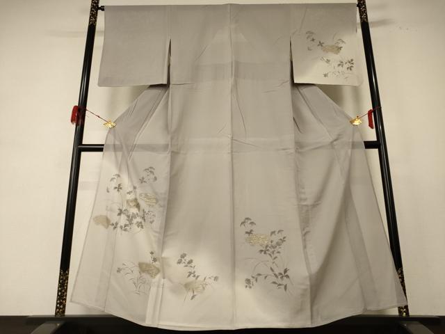 平和屋着物＊夏物 訪問着 絽 手描き 地紙草花文 暈し染め 金銀彩 正絹 逸品 AABE4281jd