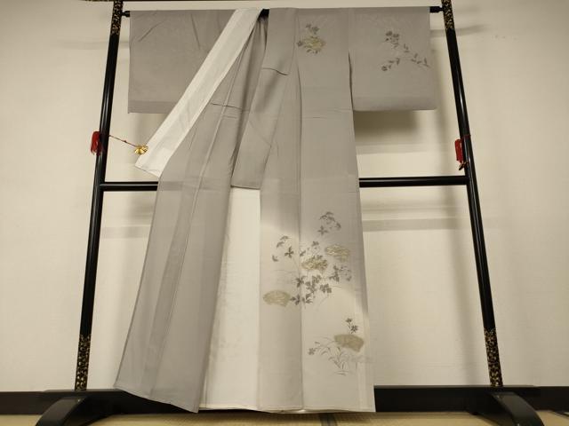 平和屋着物＊夏物 訪問着 絽 手描き 地紙草花文 暈し染め 金銀彩 正絹 逸品 AABE4281jd