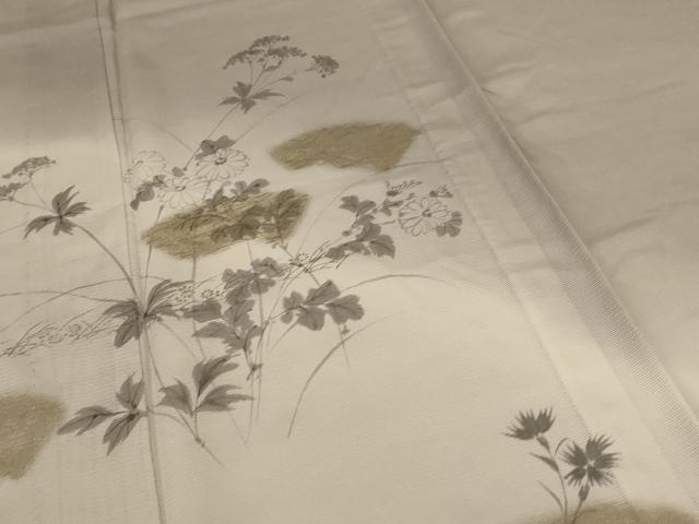平和屋着物＊夏物 訪問着 絽 手描き 地紙草花文 暈し染め 金銀彩 正絹 逸品 AABE4281jd