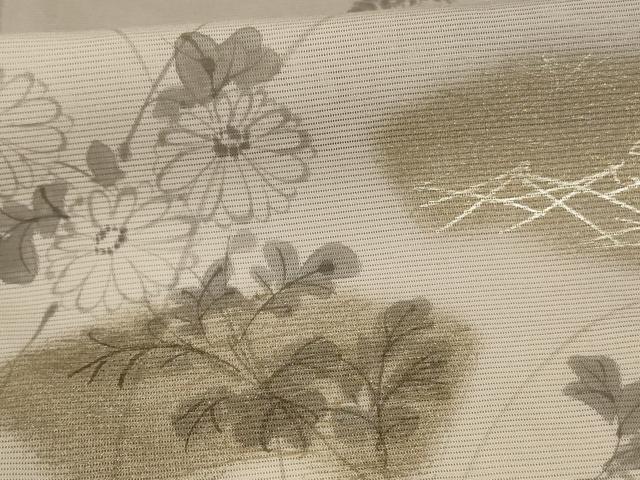 平和屋着物＊夏物 訪問着 絽 手描き 地紙草花文 暈し染め 金銀彩 正絹 逸品 AABE4281jd