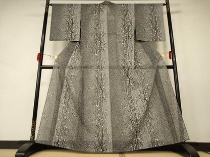 平和屋着物＊夏物 小紋 絽 枝葉文 正絹 逸品 AABE4283jd